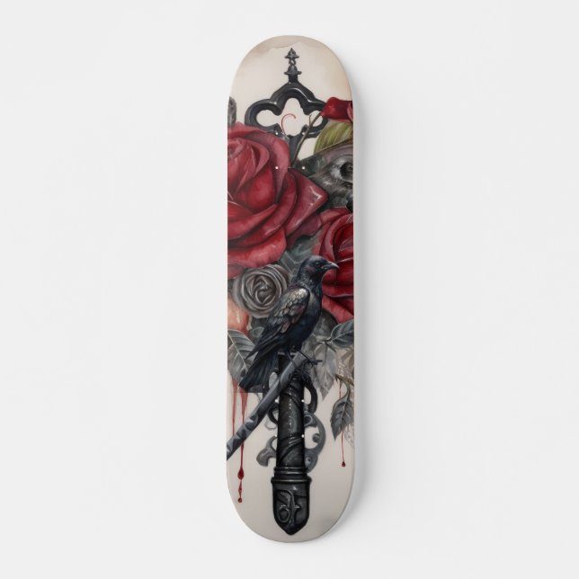 Gothic Raven & Roses Skateboard  (Vorne)