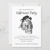 Gothic Raven Skull Halloween Einladung