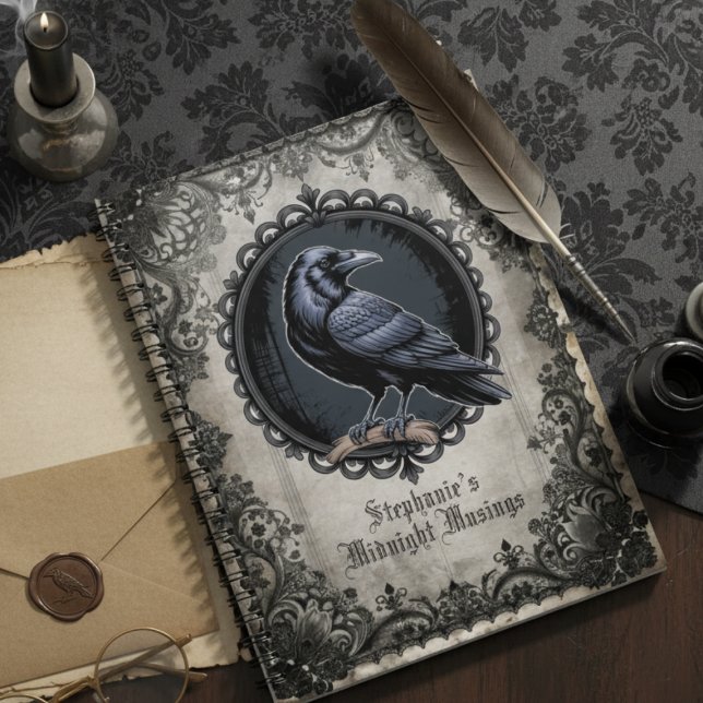 Gothic Raven Spiral Notizblock (Personalized spiral bound raven journal)