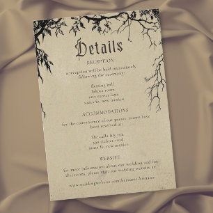 Gothic Raven Tree Engraving Schwarz Tan Hochzeit Begleitkarte