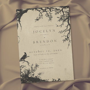 Gothic Raven Tree Gravur Schwarze Tan Hochzeit Einladung