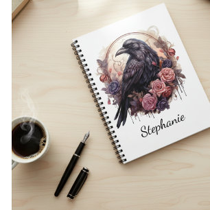 Gothic Raven Vintage Rosa Floral Dark Academia Notizblock