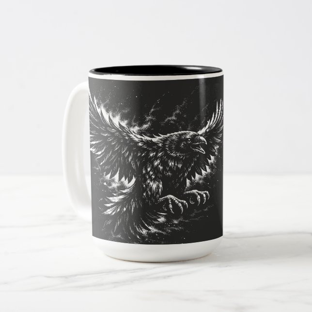 Gothic Raven – von BurnsInHell Zweifarbige Tasse (Vorderseite Links)