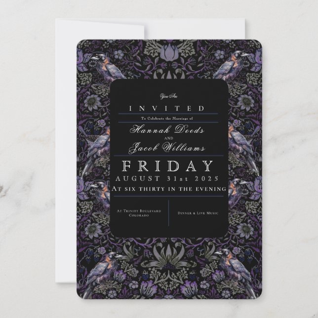 Gothic Raven William Morris Wedding Einladung (Vorderseite)