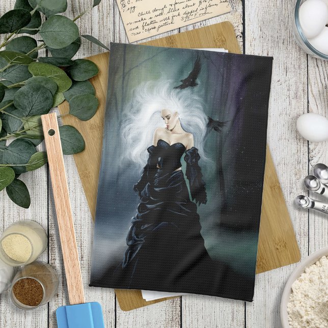 Gothic Ravens Forest Woman Black Geschirrtuch (Von Creator hochgeladen)