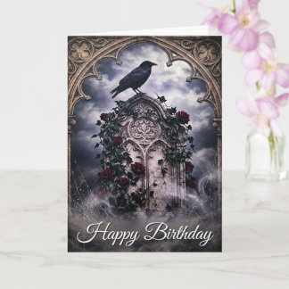 Gothic Ravens & Roses Tombstone Birthday Card Karte