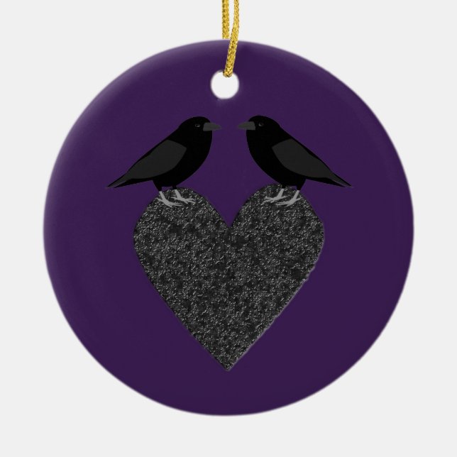 Gothic Ravens und Black Heart Custom Keramik Ornament (Vorne)