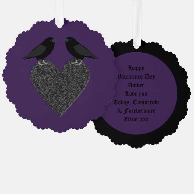 Gothic Ravens und Black Heart Custom Ornament Karte (Vorderseite/Rückseite)