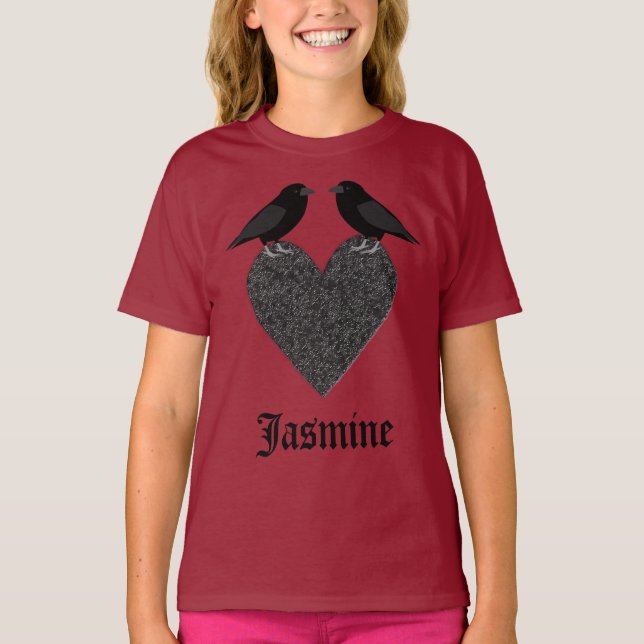 Gothic Ravens und Black Heart Custom T-Shirt (Vorderseite)
