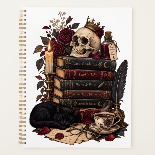 Gothic Reader Literarischer Bücherwurm Schädel & R Planer (Vorderseite)