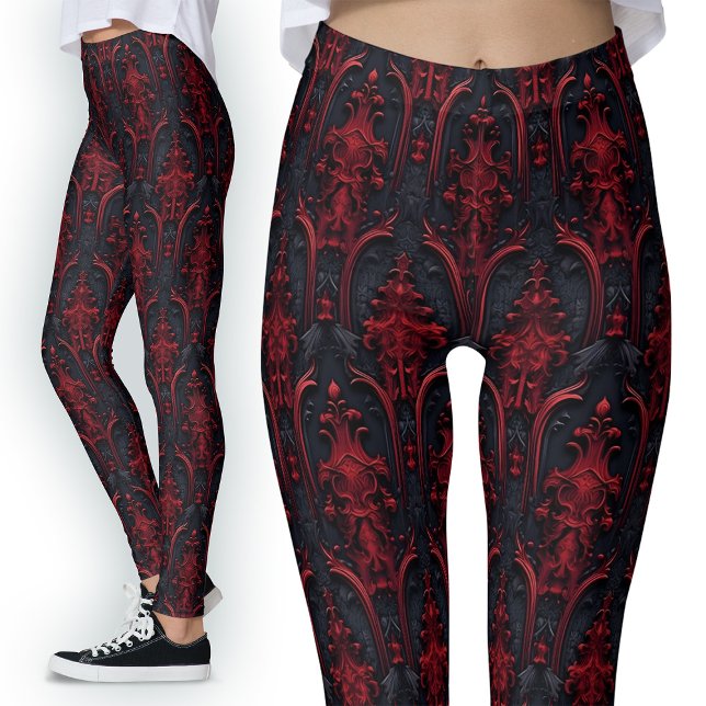 Gothic Red and Black 3D Effect Dunkle Mode Leggings (Von Creator hochgeladen)