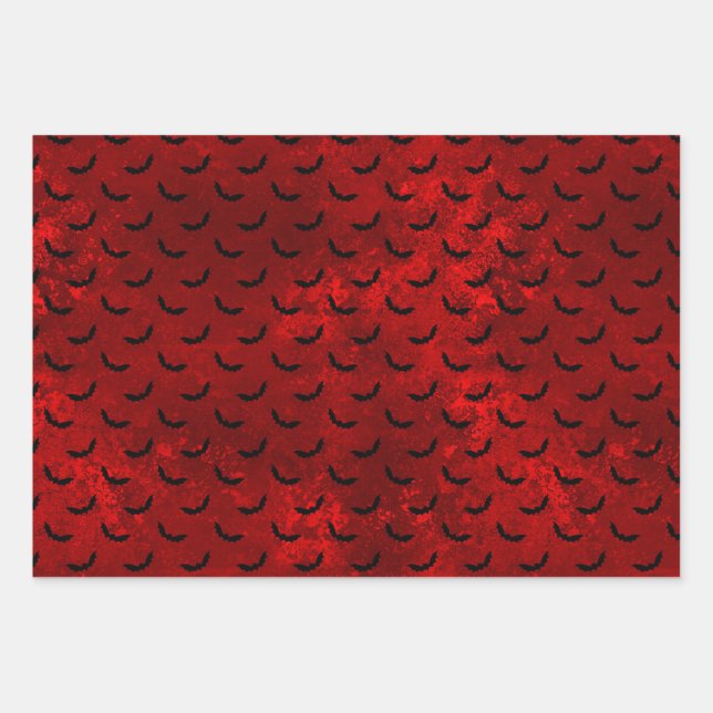 Gothic Red and Black Bat Wrapping Paper Geschenkpapier Set (Vorderseite)