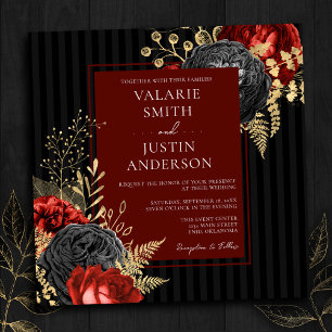 Gothic Red and Black Floral Budget Hochzeit Einladung