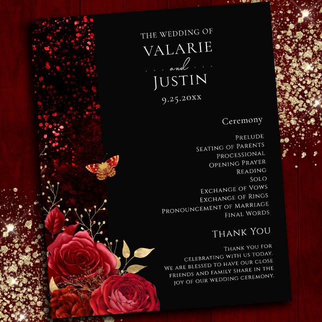 Gothic Red and Black Floral Wedding Program (Von Creator hochgeladen)