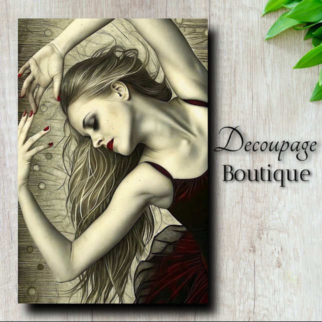 Gothic Red Ballerina Dancer Decoupage Seidenpapier (Gothic Red Ballerina Dancer Decoupage Tissue Paper)