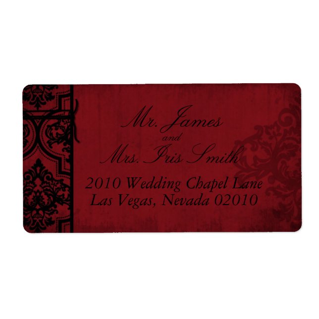 Gothic Red Black Damask Wedding Labels (Vorne)