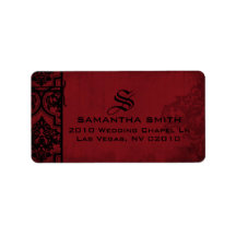 Gothic Red Black Damask Wedding Labels