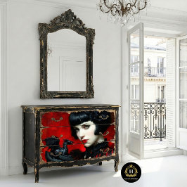Gothic Red Black Dragon Woman Fantasy Decoupage Seidenpapier