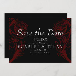 Gothic Red & Black Floral Heart Modern Wedding Sav Save The Date
