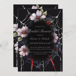 Gothic Red & Black Floral Spider Web-Brautparty Einladung