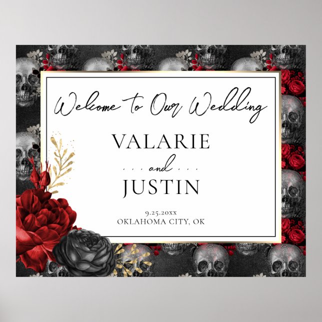 Gothic Red Black Floral Welcome Wedding Foam Board Poster (Vorne)