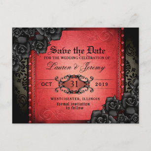 Gothic Red & Black Halloween Rett Date PostCard Ankündigungspostkarte
