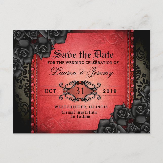 Gothic Red & Black Halloween Rett Date PostCard Ankündigungspostkarte (Vorderseite)