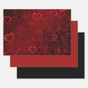 Gothic Red Black Hearts Geschenkpapier Set