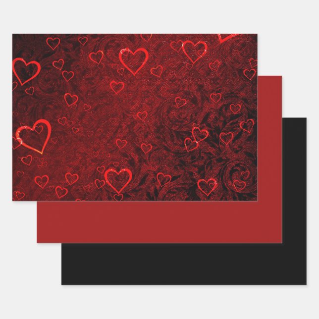 Gothic Red Black Hearts Geschenkpapier Set (Set)