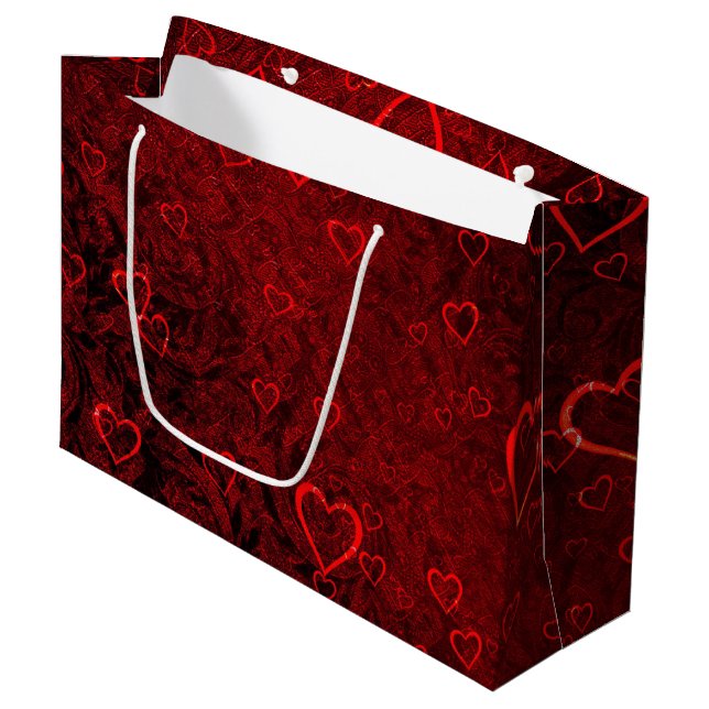 Gothic Red Black Hearts Große Geschenktüte (Vorderseite Schrägansicht)