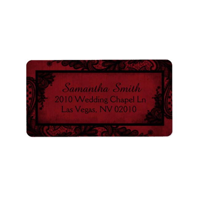 Gothic Red Black Lace Grunge Wedding Labels Adressaufkleber (Vorne)