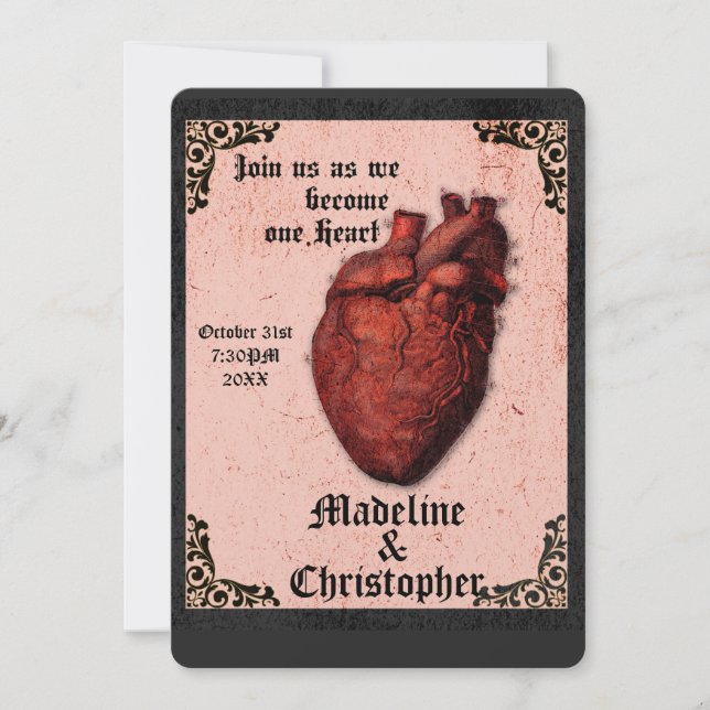 Gothic Red Black Macabre Heart Wedding Einladung (Vorderseite)