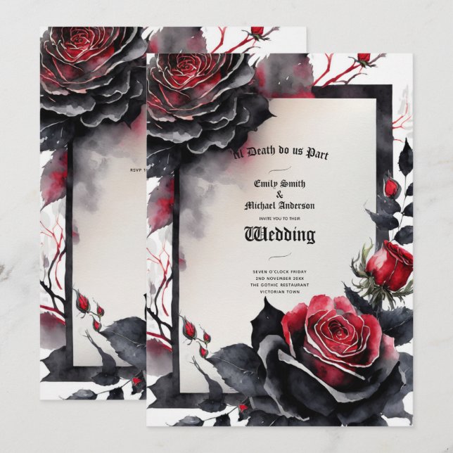 Gothic Red Black Rose bis zum Tod machen uns Teil Einladung (Vorne/Hinten)