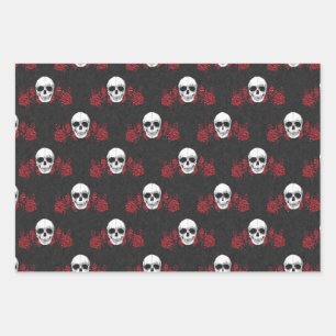 Gothic Red & Black Skull Wrapping Paper Geschenkpapier Set