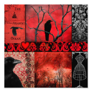 Gothic Red Crow Collage Fotodruck