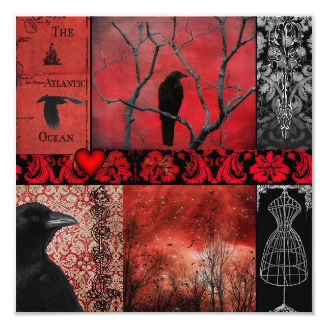 Gothic Red Crow Collage Fotodruck (Vorne)