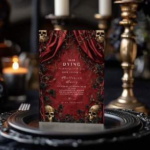 Gothic Red Curtain Skull Halloween Soirée Einladung