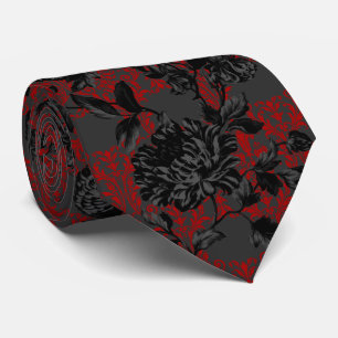 Gothic Red Damask Gray Black Floral Wedding Krawatte