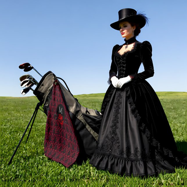 Gothic Red Damask Rose Monogram Golfhandtuch (Von Creator hochgeladen)