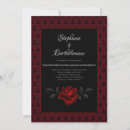 Gothic Red Damask Rose Wedding Einladung