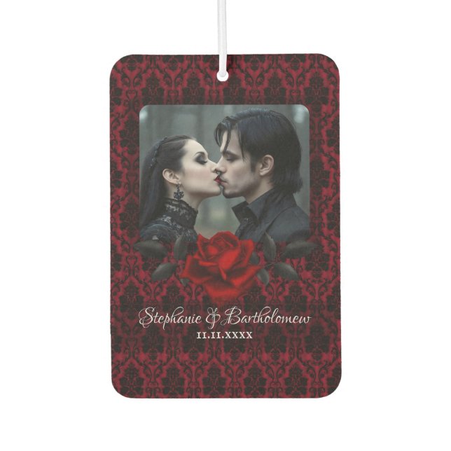 Gothic Red Damast Rose Personalisiert Autolufterfrischer (Vorderseite)