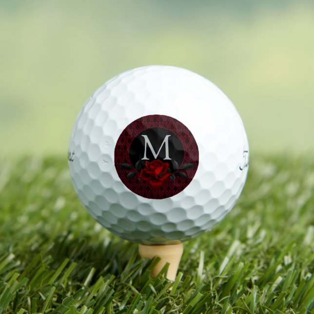 Gothic Red Damast Rosen Monogramm Golfball (Insitu T-Shirt)