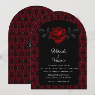 Gothic Red Damast Rosenhochzeit Einladung