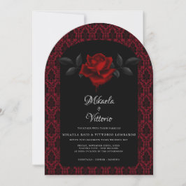 Gothic Red Damast Rosenhochzeit Einladung
