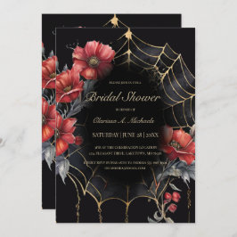 Gothic Red & Gold Floral Spider Web-Brautparty Einladung