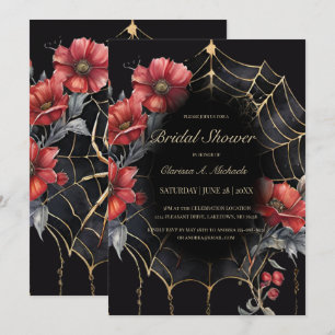 Gothic Red & Gold Floral Spider Web-Brautparty Einladung