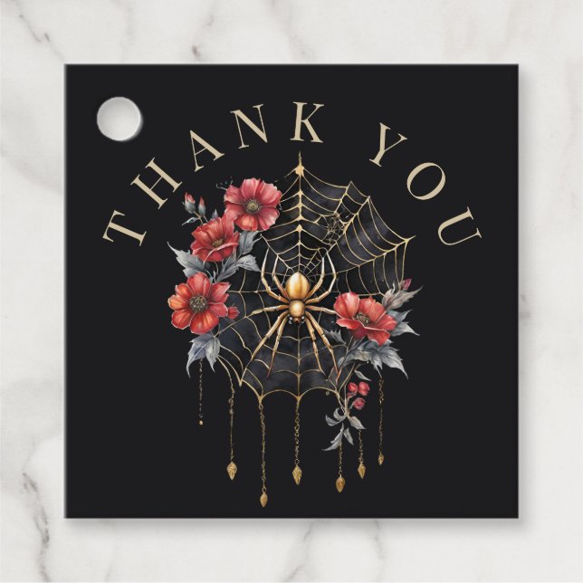 Gothic Red & Gold Floral Spiderweb Vielen Dank Geschenkanhänger (Vorderseite)
