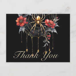 Gothic Red & Gold Floral Spiderweb Vielen Dank Postkarte