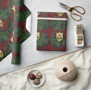 Gothic Red Green and Gold Skull Wrapping Paper Geschenkpapier