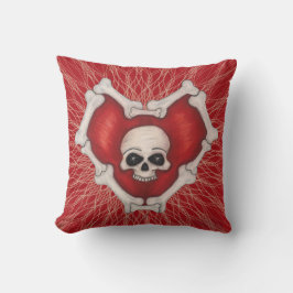 Gothic Red Heart on Spirals White Skull and Bones Kissen
